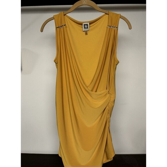 Anne Klein Women Wrap Top Size Medium Mustard Yellow Gold Accents - Picture 1 of 7